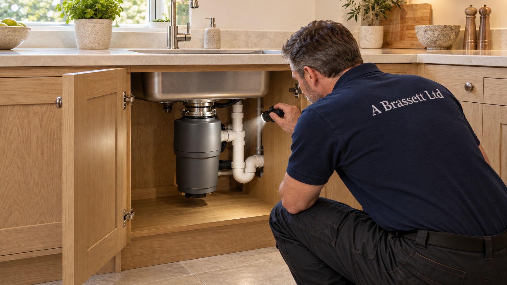 Original A Brassett promotional illustration: disposals service engineer